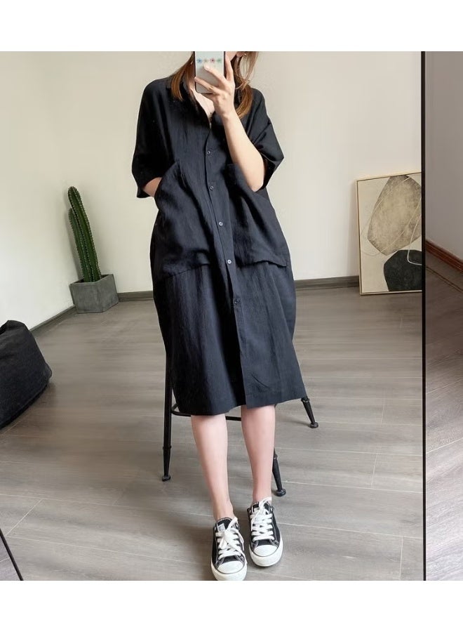 Barbora Linen Casual Pocket Detailed Casual Women's Dress LN260BLACK - Image 1